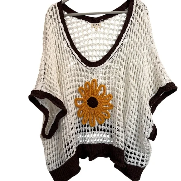POL Crochet Flower Knit sweater Top medium boxy oversized - Picture 8 of 12